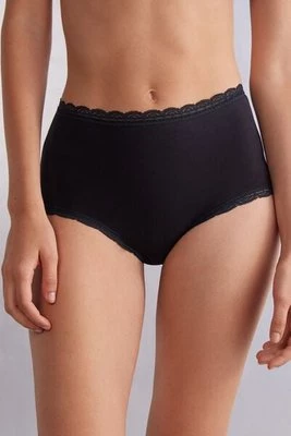 Intimissimi Figi Culotte z Wysokim Stanem z Bawełny i Koronki Kobieta Czarny Rozmiar