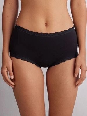 Intimissimi Figi Culotte z Wysokim Stanem z Bawełny i Koronki Kobieta Czarny Rozmiar