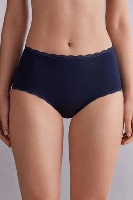 Intimissimi Figi Culotte z Wysokim Stanem z Bawełny i Koronki Kobieta Niebieski Rozmiar