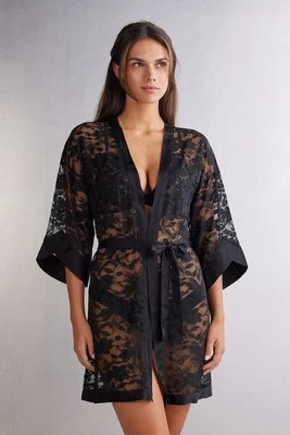 Intimissimi Kimono z Koronki i Satyny The Art of Romance Kobieta Czarny Rozmiar M/L