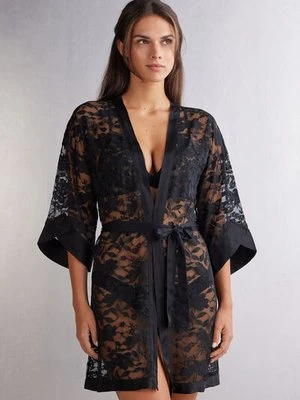 Intimissimi Kimono z Koronki i Satyny The Art of Romance Kobieta Czarny Rozmiar M/L