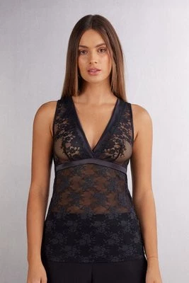 Intimissimi Koronkowa Koszulka Satin Meets Lace Kobieta Czarny Rozmiar