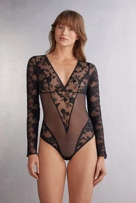 Intimissimi Koronkowe Body z Długim Rękawem Couture de Nuit Kobieta Czarny Rozmiar