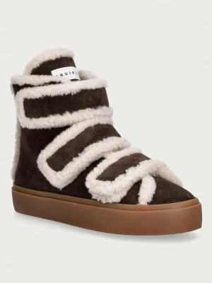 Inuikii botki damskie zamszowe Shearling Velcro High brązowy