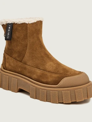 INUIKII Botki na platformie Cortina Wool | shearling | z dodatkiem wełny | zamsz brązowy