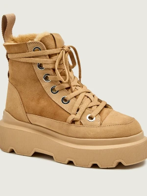 INUIKII Botki na platformie MATILDA | shearling | zamsz