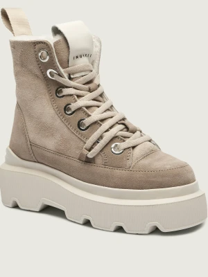 INUIKII Botki na platformie MATILDA SHEARLING | zamsz