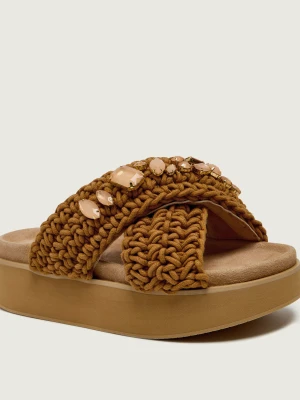 INUIKII Klapki WOVEN STONES | zamsz brązowy