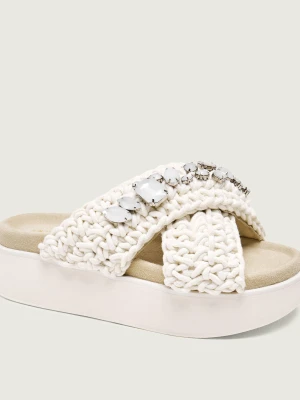 INUIKII Klapki WOVEN STONES | zamsz biały