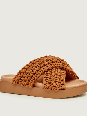 INUIKII Klapki WOVEN | zamsz koniakowy