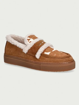 Inuikii mokasyny damskie skórzane Shearling Print brązowy