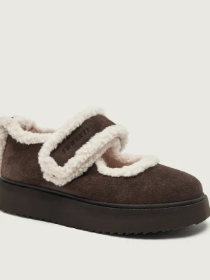 INUIKII Ocieplane baleriny Mary Jane | zamsz | shearling brązowy
