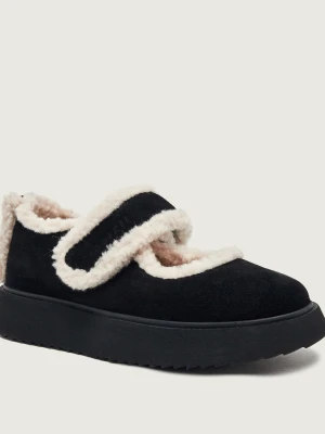 INUIKII Ocieplane baleriny Mary Jane | zamsz | shearling czarny