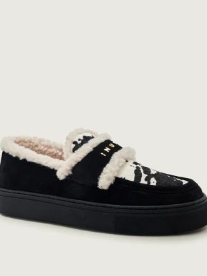 INUIKII Ocieplane loafersy Print | shearling | zamsz czarny