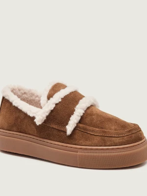 INUIKII Ocieplane loafersy | zamsz | shearling brązowy