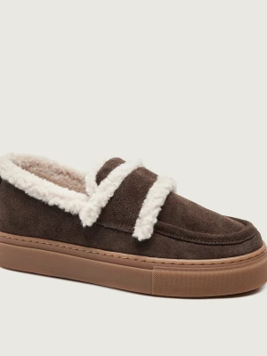 INUIKII Ocieplane loafersy | zamsz | shearling brązowy