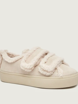 INUIKII Ocieplane Sneakersy Low Velcro Pastelle | zamsz | z dodatkiem wełny | shearling ecru