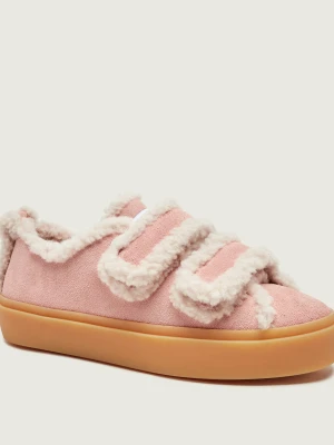 INUIKII Ocieplane Sneakersy Low Velcro Pastelle | zamsz | z dodatkiem wełny | shearling pudrowy róż