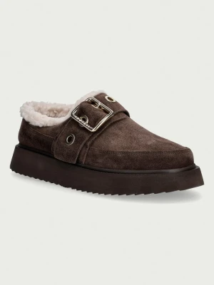Inuikii kapcie damskie zamszowe Micro Buckle brązowy