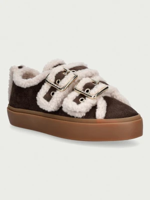 Inuikii Shearling Low Velcro Buckle sneakersy damskie zamszowe brązowy