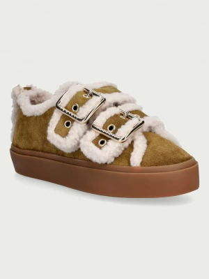 Inuikii Shearling Low Velcro Buckle sneakersy damskie zamszowe zielony