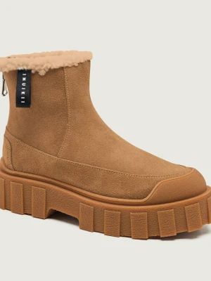 INUIKII Skórzane botki na platformie Cortina Wool | shearling | z dodatkiem wełny brązowy