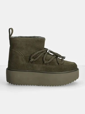 Zdjęcie produktu INUIKII Skórzane botki zimowe "Classic Low Platform" w kolorze khaki rozmiar: 37