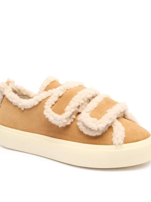 INUIKII Skórzane sneakersy VELCRO | shearling beżowy