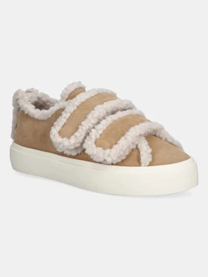 Inuikii sneakersy zamszowe Shearling Low Velcro damskie kolor beżowy 1001.001.0231.250