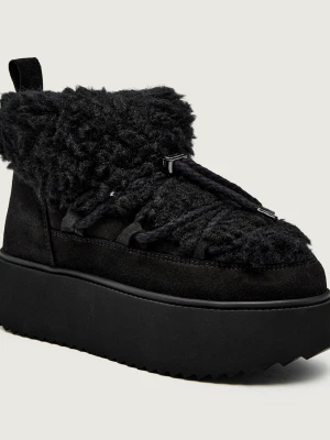 INUIKII Śniegowce TEDDY PLATFORM | shearling | zamsz czarny