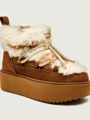 INUIKII Śniegowce TEDDY PLATFORM | shearling | zamsz brązowy