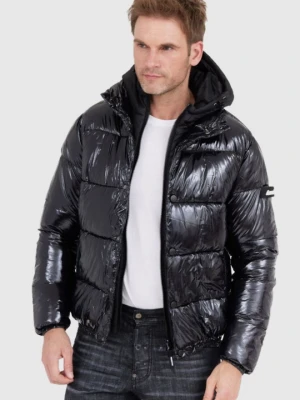 INVICTA Czarna męska błyszcząca kurtka puchowa z kapturem, Rozmiar 3XL