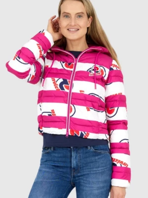 INVICTA Różowa kurtka damska w białe pasy i logo, Rozmiar S