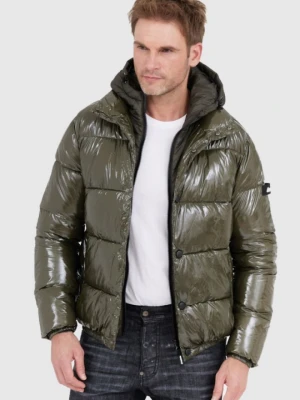 INVICTA Zielona męska błyszcząca kurtka puchowa z kapturem, Rozmiar XXL