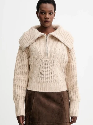 IRO sweter z dodatkiem wełny damski kolor beżowy z golfem