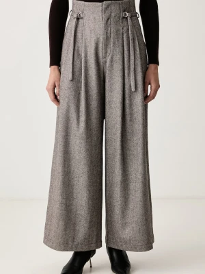 Isabelle Blanche spodnie wide leg damskie z wełną brązowy