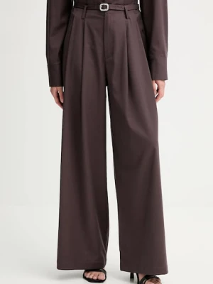 ISABELLE BLANCHE spodnie z domieszką wełny damskie kolor bordowy proste high waist IS25FW-P036-T002