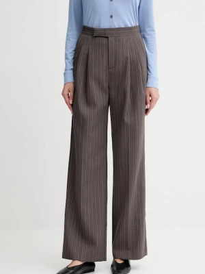 ISABELLE BLANCHE spodnie z wełną damskie kolor brązowy szerokie high waist IS25FW-P044-T003