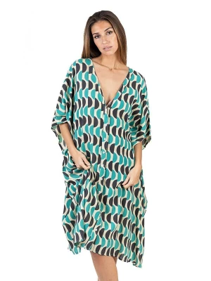 Isla Bonita by SIGRIS Ponczo w kolorze kremowo-antracytowo-turkusowym rozmiar: onesize