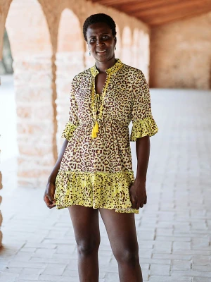 Isla Bonita by SIGRIS Sukienka w kolorze ciemnobrązowo-żółtym rozmiar: XL