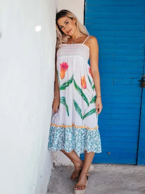 Isla Bonita by SIGRIS Sukienka w kolorze kremowym ze wzorem rozmiar: L