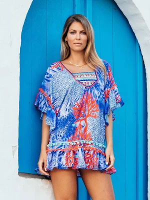 Isla Bonita by SIGRIS Sukienka w kolorze niebiesko-czerwonym rozmiar: S