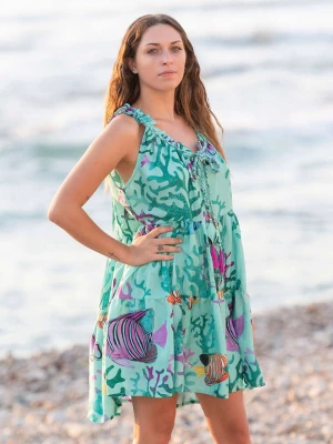 Isla Bonita by SIGRIS Sukienka w kolorze turkusowym ze wzorem rozmiar: L