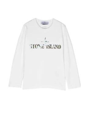 Ivory Długi Rękaw T-shirt dla Chłopców Stone Island