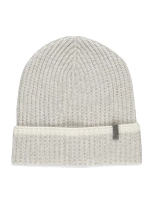 Ivory Kaszmirowa Czapka Beanie z Szczegółami z Mosiądzu Brunello Cucinelli