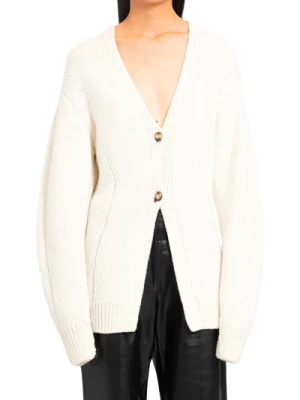 Ivory Sweter z Wzorem V-Neck Helmut Lang