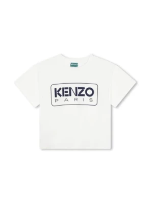 Ivory T-shirt z logo i krótkimi rękawami Kenzo