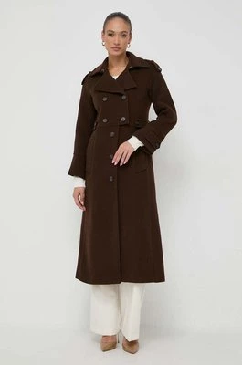 Ivy Oak płaszcz wełniany kolor brązowy przejściowy dwurzędowy