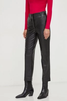 Ivy Oak spodnie skórzane damskie kolor czarny proste high waist