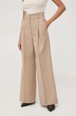 Ivy Oak spodnie z domieszką wełny kolor beżowy szerokie high waist IO115169
